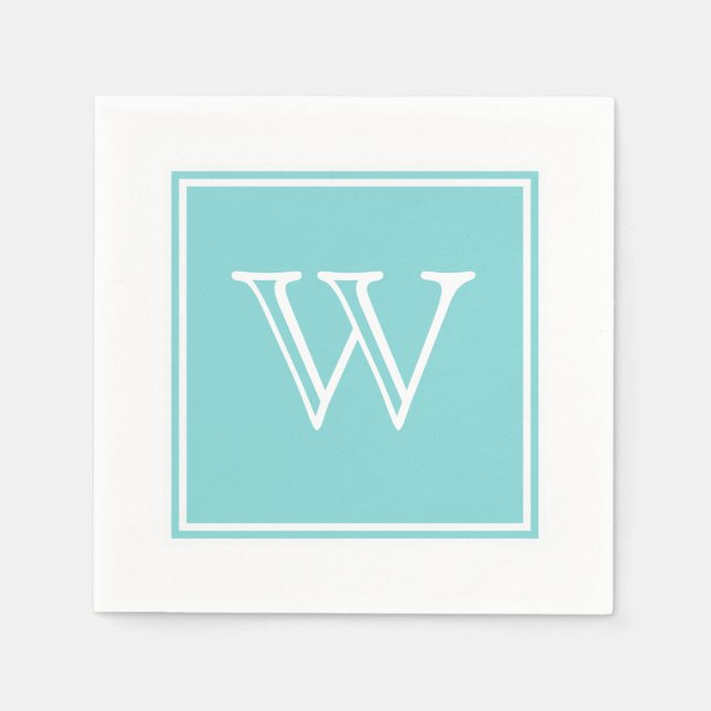 Türkisquadrat Monogram Papier Napkins Serviette (Vorderseite)