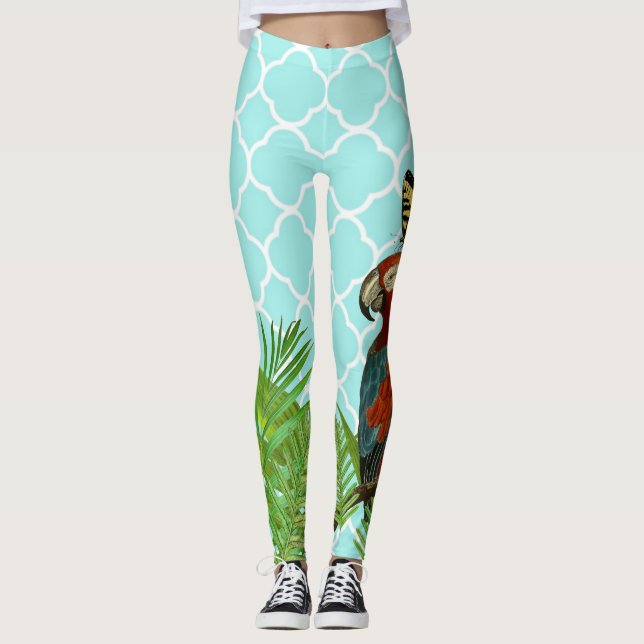 TürkisQuartreilpapagei und Schmetterling Leggings (Vorderseite)