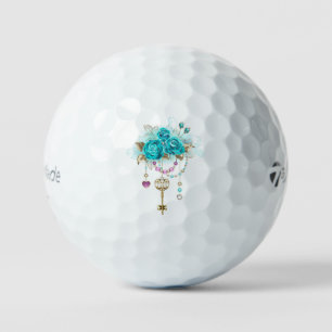 Türkisrosen mit Schlüsseln Golfball