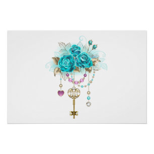 Türkisrosen mit Schlüsseln Poster