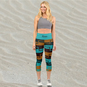 Türkisrot und braun capri leggings