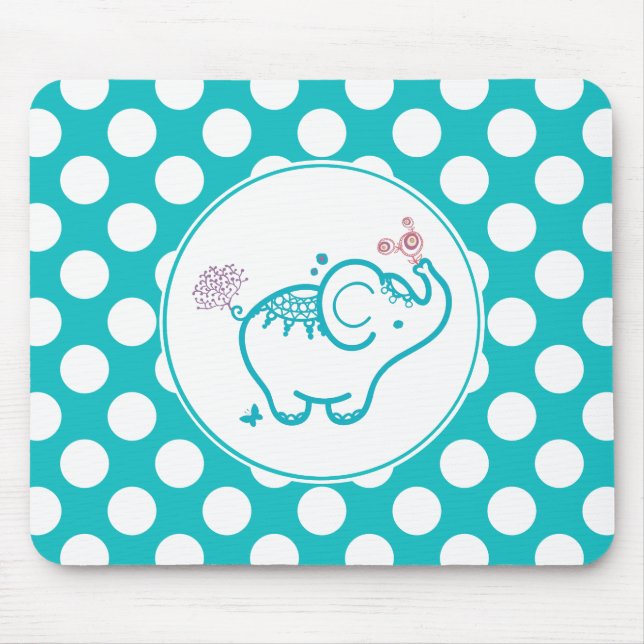 Türkisschmetterling, Elefant und Lila Blume Mousepad (Vorne)