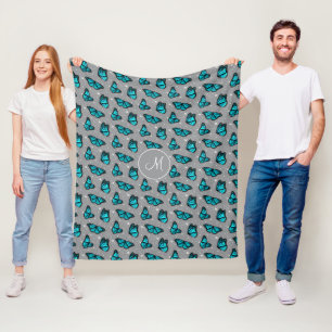 Türkisschmetterlinge Doodle-Blume mit Monogramm Fleecedecke