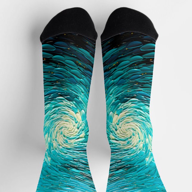 Türkiswirbel Abstrakt Ozean Socken (Oben)