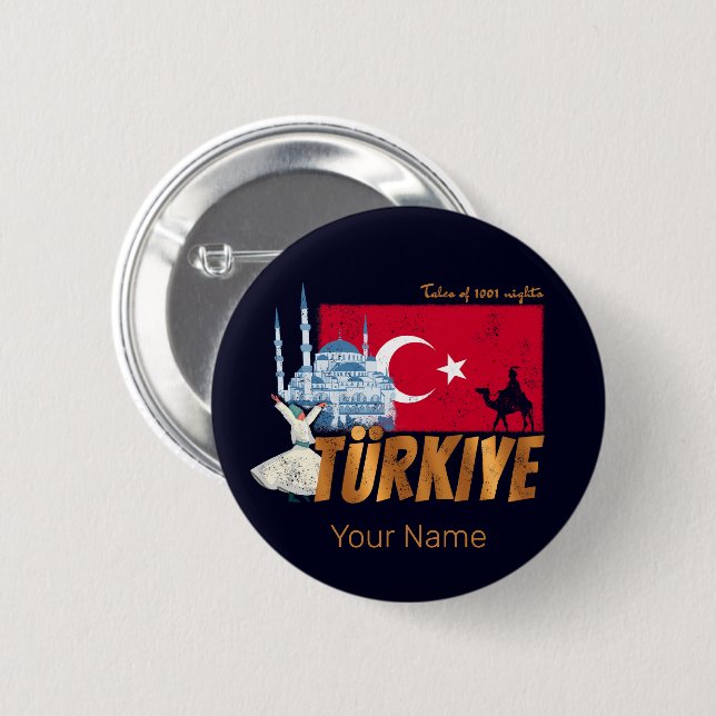 Türkiye Istanbul Vintage Flagge Türkei Souvenir Button (Vorne & Hinten)