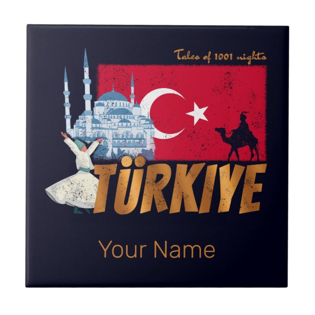 Türkiye Istanbul Vintage Flagge Türkei Souvenir Fliese (Vorderseite)