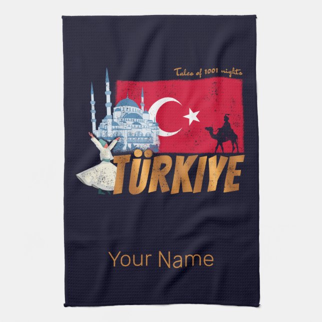 Türkiye Istanbul Vintage Flagge Türkei Souvenir Geschirrtuch (Vertikal)