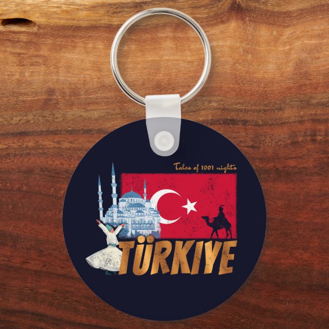 Türkiye Istanbul Vintage Flagge Türkei Souvenir Schlüsselanhänger (Vorderseite)