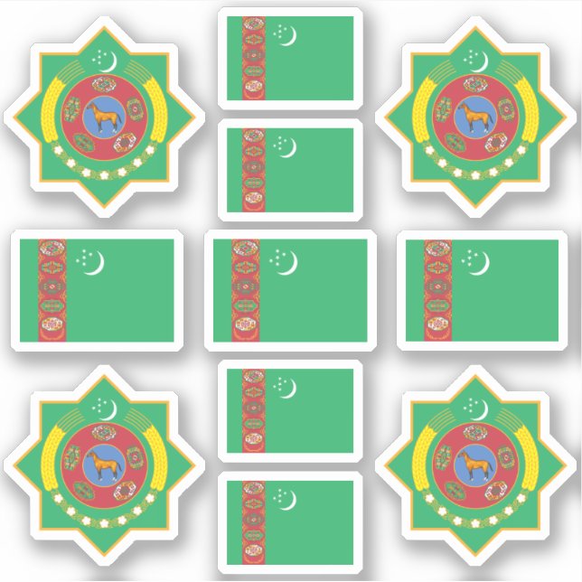 Turkmenische Staatssymbole / Wappen und Flagge Aufkleber (Vorderseite)