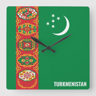 Turkmenistan Flag Dazzzing Patriotic Quadratische Wanduhr