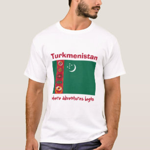 Turkmenistan-Flagge + Karte + Text-T - Shirt