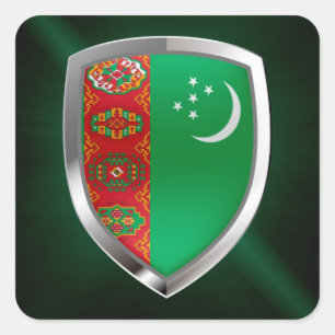 Turkmenistan Metallisches Emblem Quadratischer Aufkleber