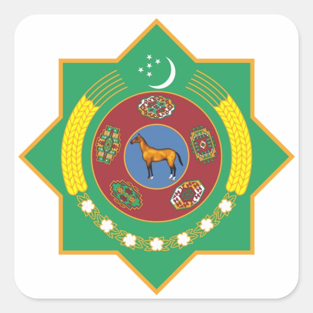 Turkmenistan-Wappen Quadratischer Aufkleber (Vorderseite)