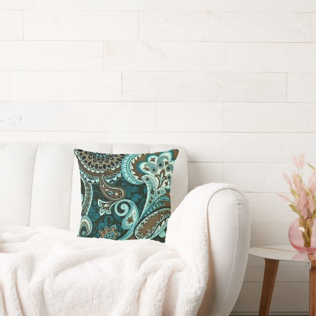 Türkquoise Brown Vintag Paisley Kissen (Liege)
