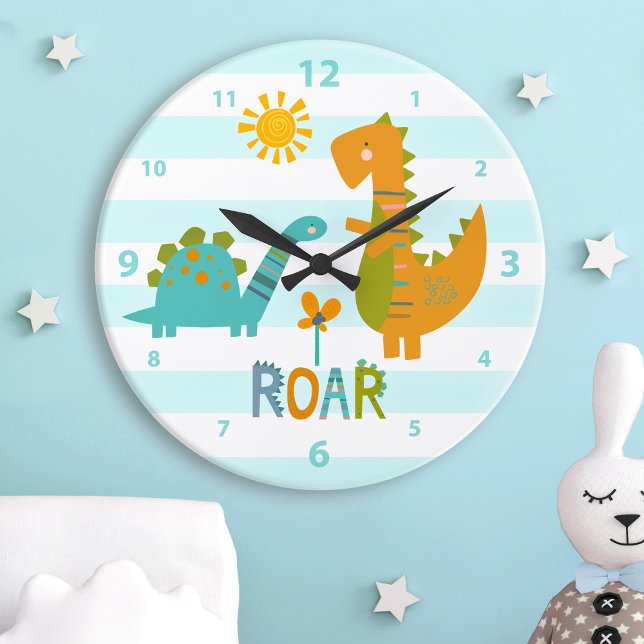 Türkquoise Dinosaur Boy Kinderzimmer Roar Kawaii N Große Wanduhr (Von Creator hochgeladen)