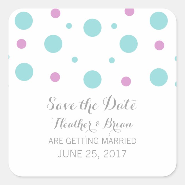 Türkquoise Fuchsia Confetti Save the Date Stickers (Vorderseite)