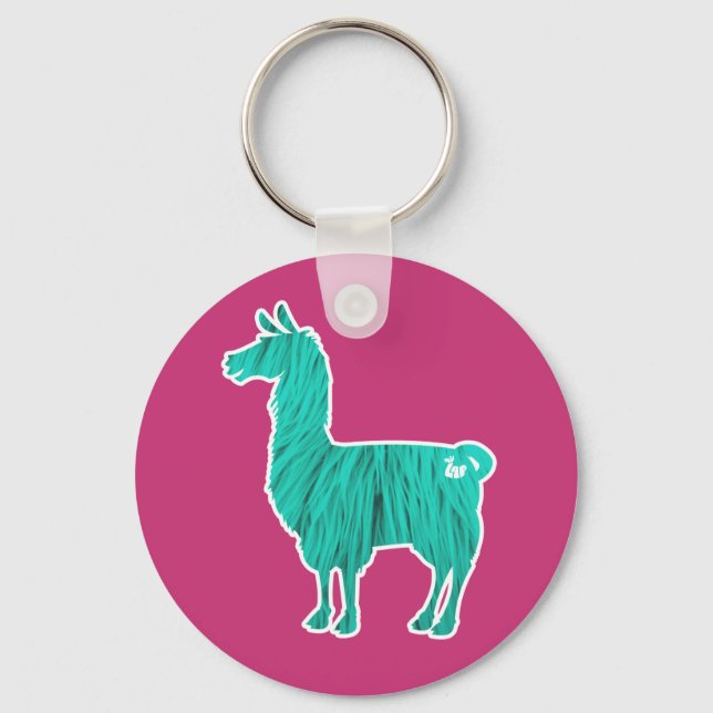 Türkquoise Furry Llama Schlüsselanhänger (Vorderseite)