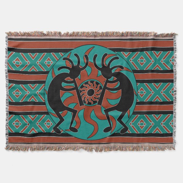 Türkquoise Kokopelli Tribal Southwest Design Decke (Vorderseite)