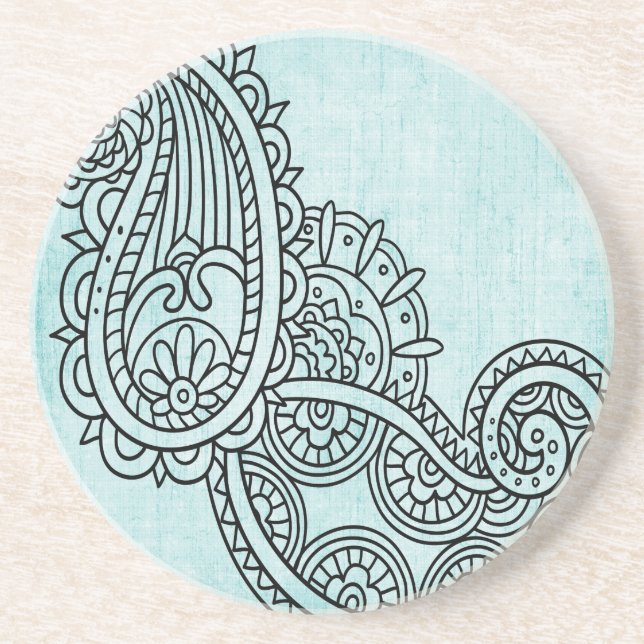 Türkquoise Mehndi Motif Sandstone Untersetzer (Vorne)