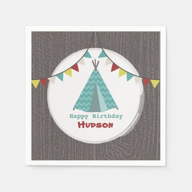 Türkquoise Tipi Birthday Napkins Serviette (Vorderseite)