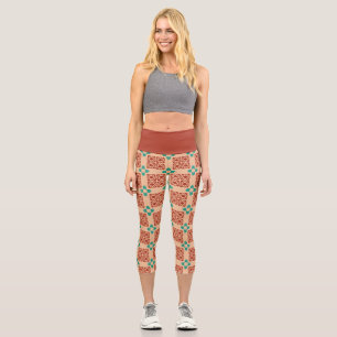 Türkquoise Zia Tribal Brown Tan Capri Leggings