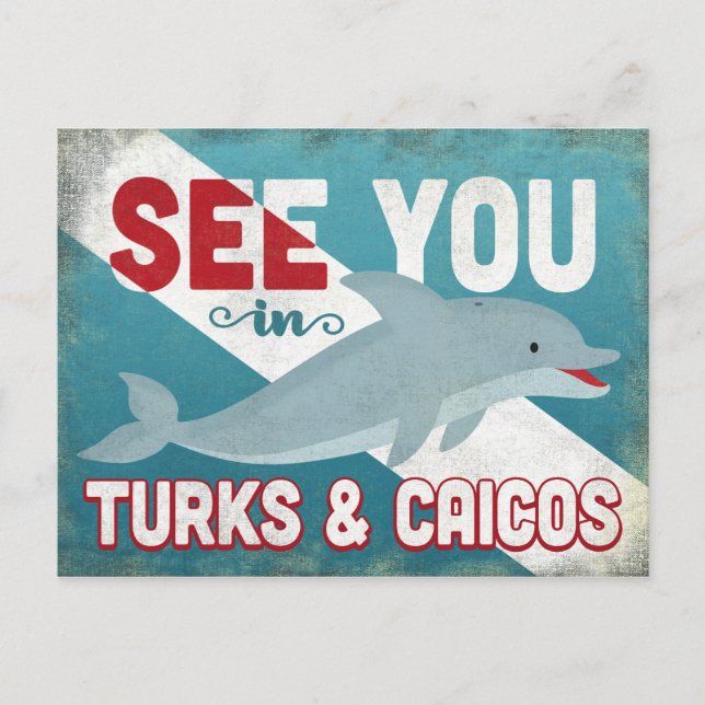 Turks & Caicos Dolphin - Retro Vintage Reise Postkarte (Vorderseite)