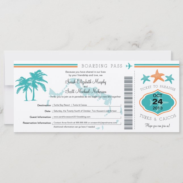 Turks & Caicos Save the Date Boarding Pass (Vorderseite)