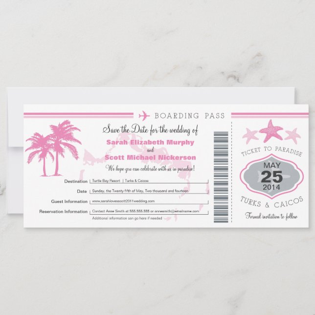 Turks & Caicos Save the Date Boarding Pass (Vorderseite)