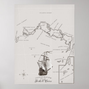 Turks- und Caicos-Karte Poster