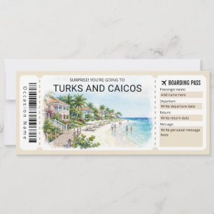 Turks- und Caicos-Reise-Boarding-Pass-Ticket Einladung