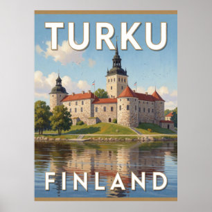 Turku Finnland Schloss Aura Fluss Reise Szene Poster