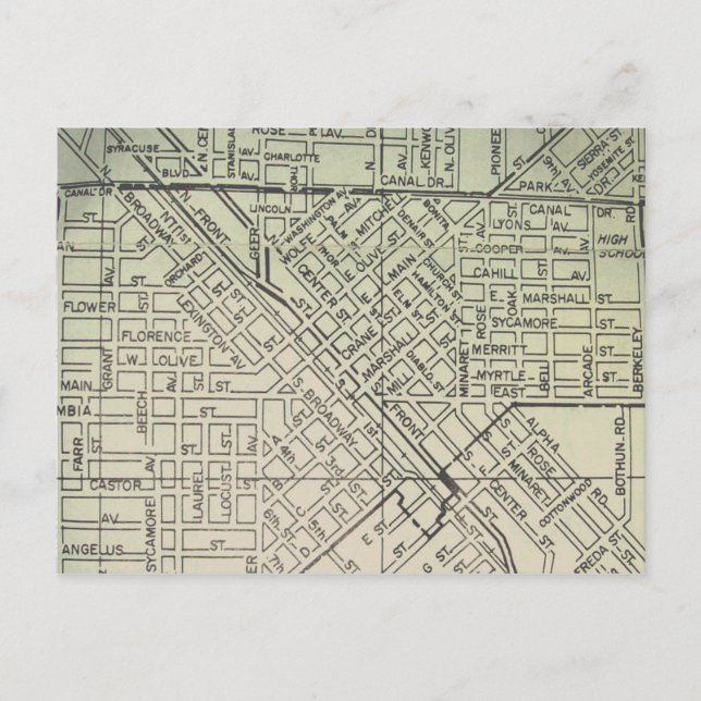 Turlock, CA Vintag Map Postkarte (Vorderseite)