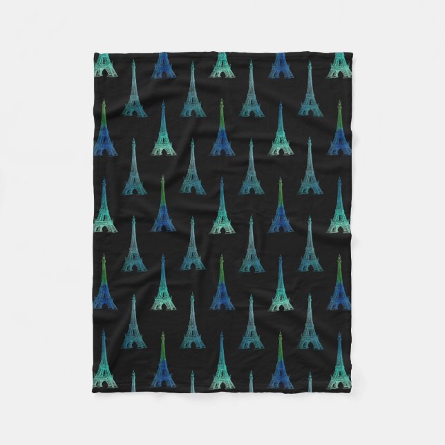 Turm-blaues Schwarz-Fleece-Decke Paris Eiffel Fleecedecke (Vorderseite)