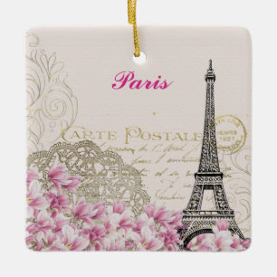 Turm-Frankreichs Paris Eiffel Vintage rosa Blumen Keramikornament