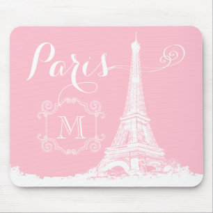 Turm-Girly rosa weißes mit Monogramm Paris Eiffel Mousepad