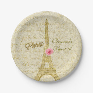 Turm-Gold Paris Eiffel u. rosa Glamour-Party Pappteller
