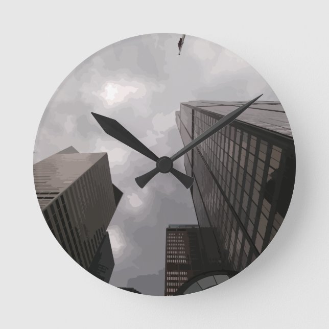 Turm in der Stadt. Runde Wanduhr (Vorderseite)