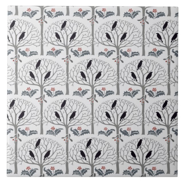 Turm-und Stechpalmen-Muster-Weihnachtskunst-Fliese Fliese (Vorderseite)