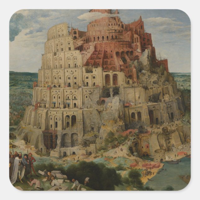 Turm von Babel von Peter Bruegel dem Älteren Quadratischer Aufkleber (Vorderseite)
