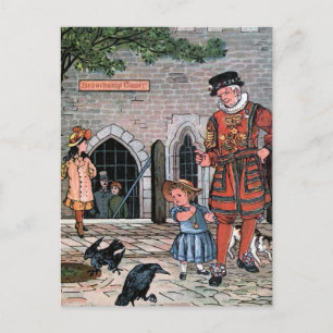 "Turm von London-Raben" Vintage-Illustration Postkarte