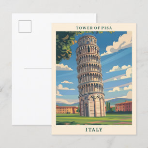 Turm von Pisa Italien Elegante Kunst Vintage Reise Postkarte