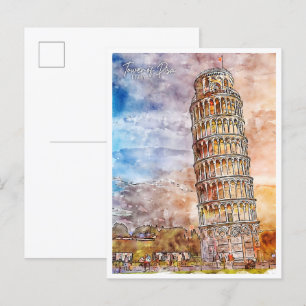 Turm von Pisa Italien Jahrgang Reise Aquarell Postkarte