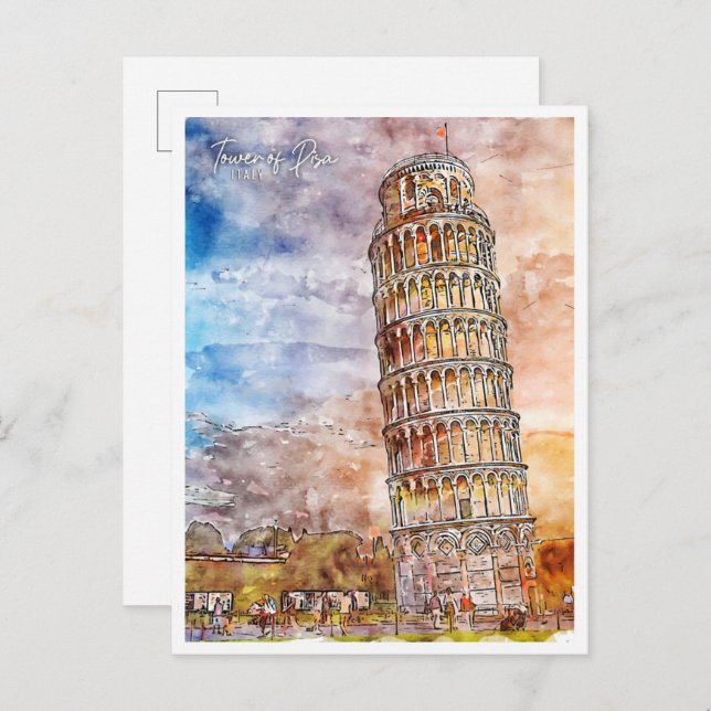 Turm von Pisa Italien Jahrgang Reise Aquarell Postkarte (Vorne/Hinten)