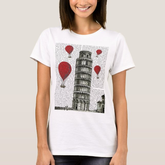 Turm von Pisa und Red Hot Air Balloons T-Shirt (Vorderseite)