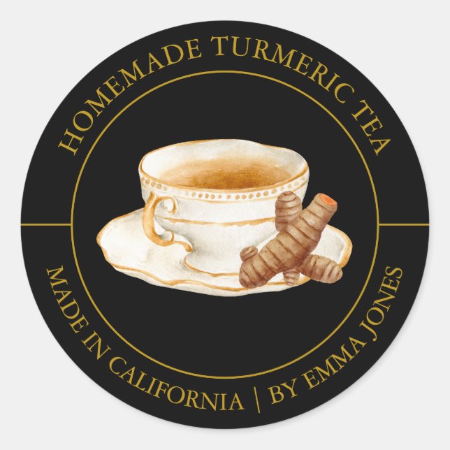 Turmertee Modernes Label Runder Aufkleber (Vorderseite)