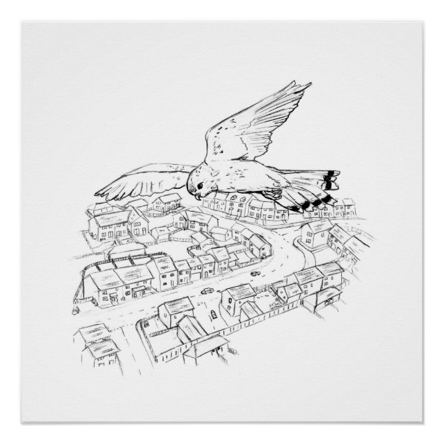 Turmfalke über der Stadt (Teil 2 eines Sets) Poster (Vorderseite)