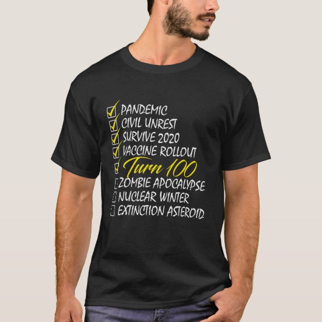 Turn 100 Checklist Birthday T-Shirt (Vorderseite)