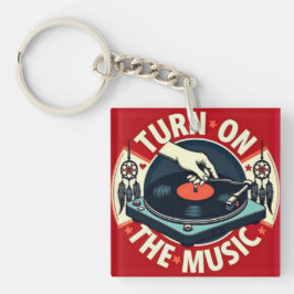 Turn On The Music Vintage  Vinyl Record Tin Retro  Schlüsselanhänger