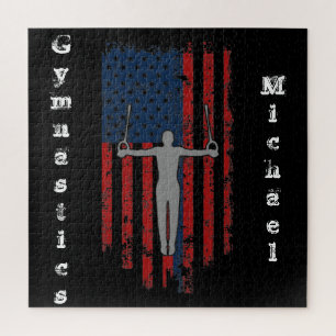 Turnen Jungen Ringe Amerikanische Flagge im Distre Puzzle