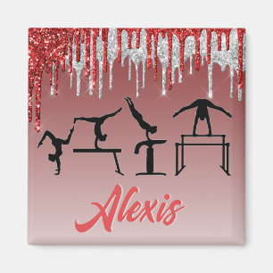 Turnen Rot und Silber Glitter Drip Ombre Magnet